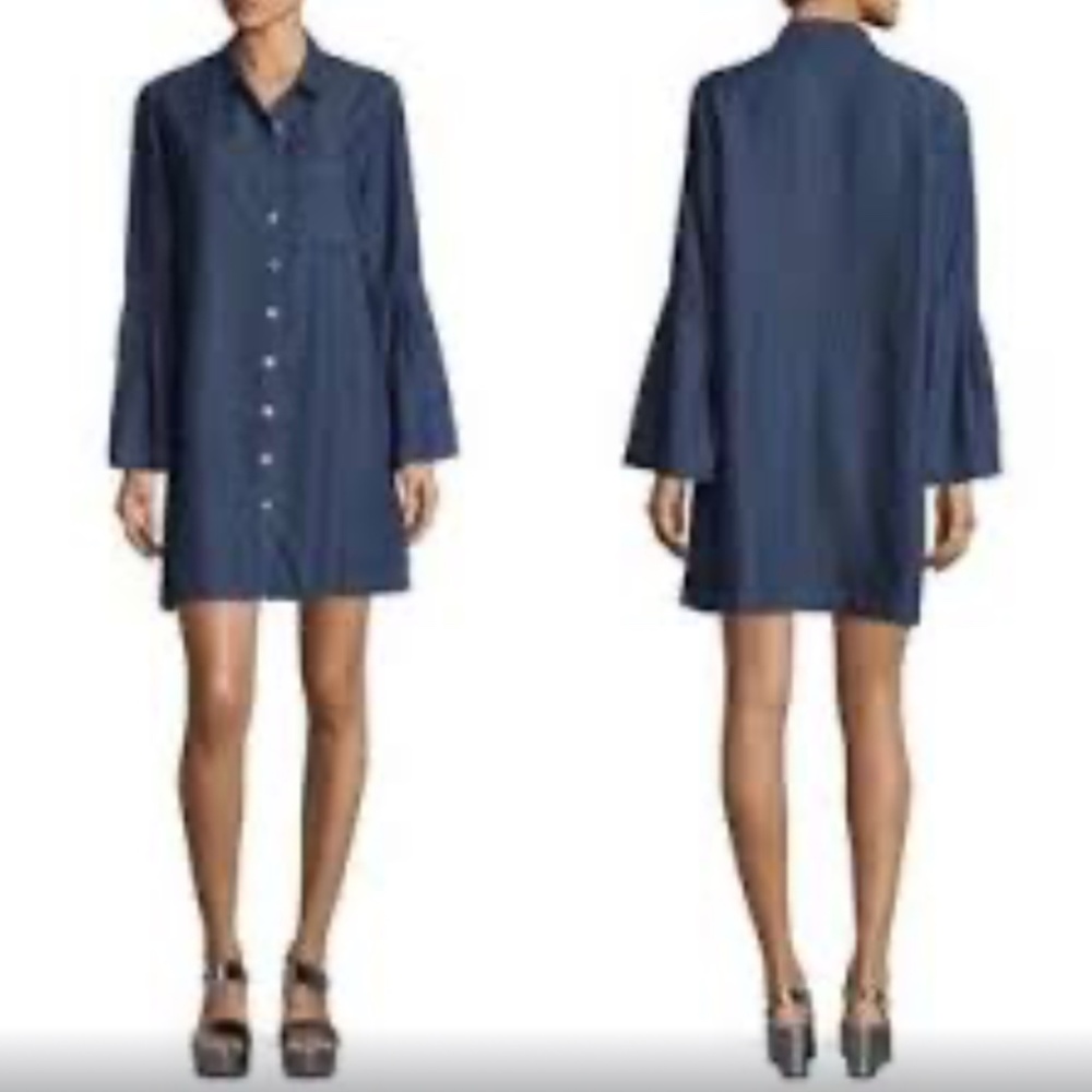 Parker Smith Bell Sleeve Denim Shirt Dress Size S 100%‎ Cotton